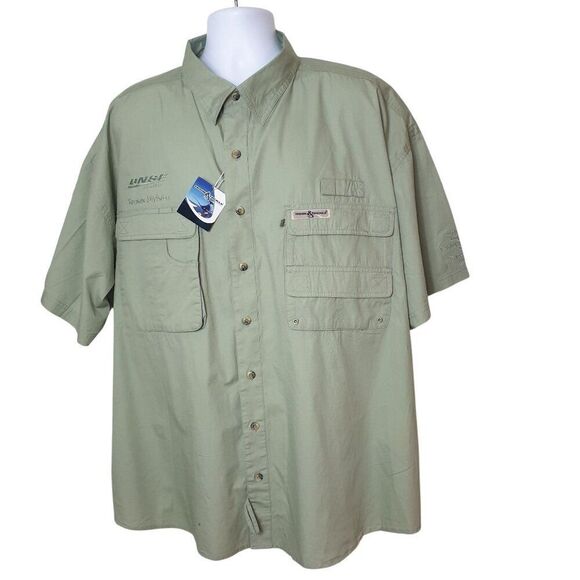 Hook & Tackle Mens Fishing Shirt 3XL Sage Green Gulf Stream Outdoors Pockets - Picture 1 of 10